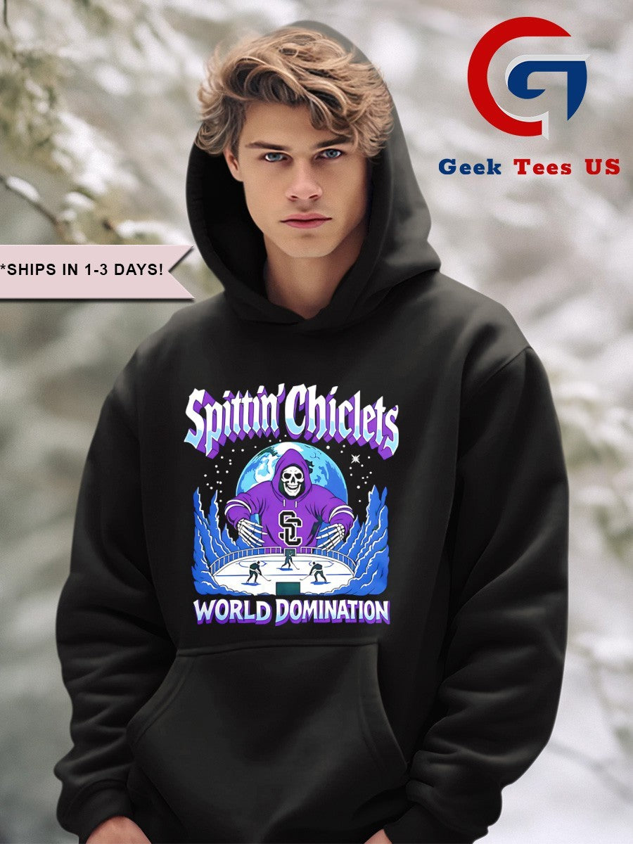 Spittin Chiclets Podcast Merch World Domination shirt