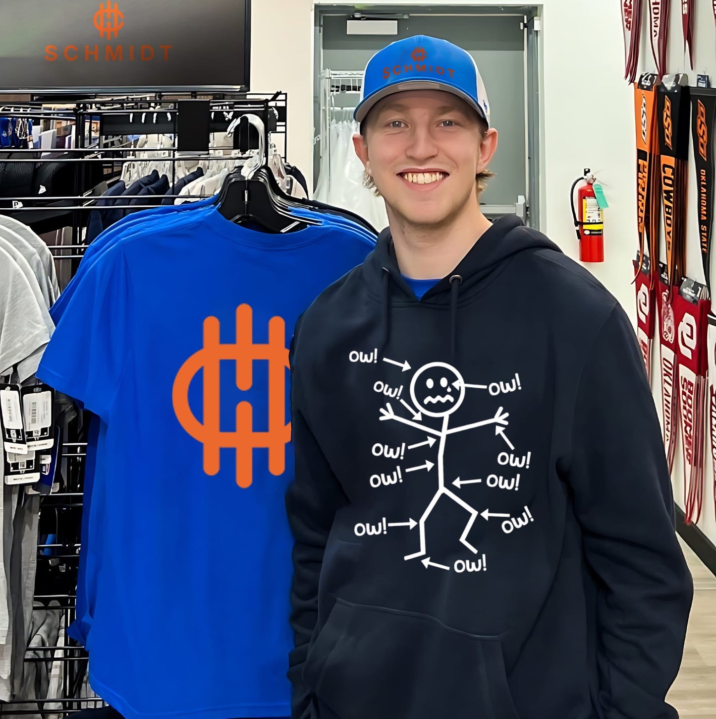 Stick man with lots of Ow funny shirt