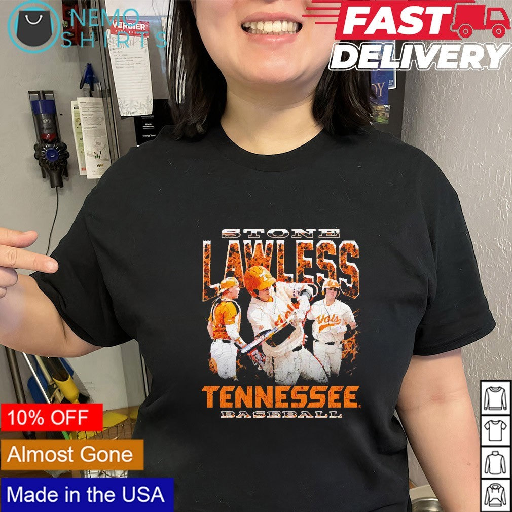 Stone Lawless Tennessee Volunteers baseball player retro graphic shirt