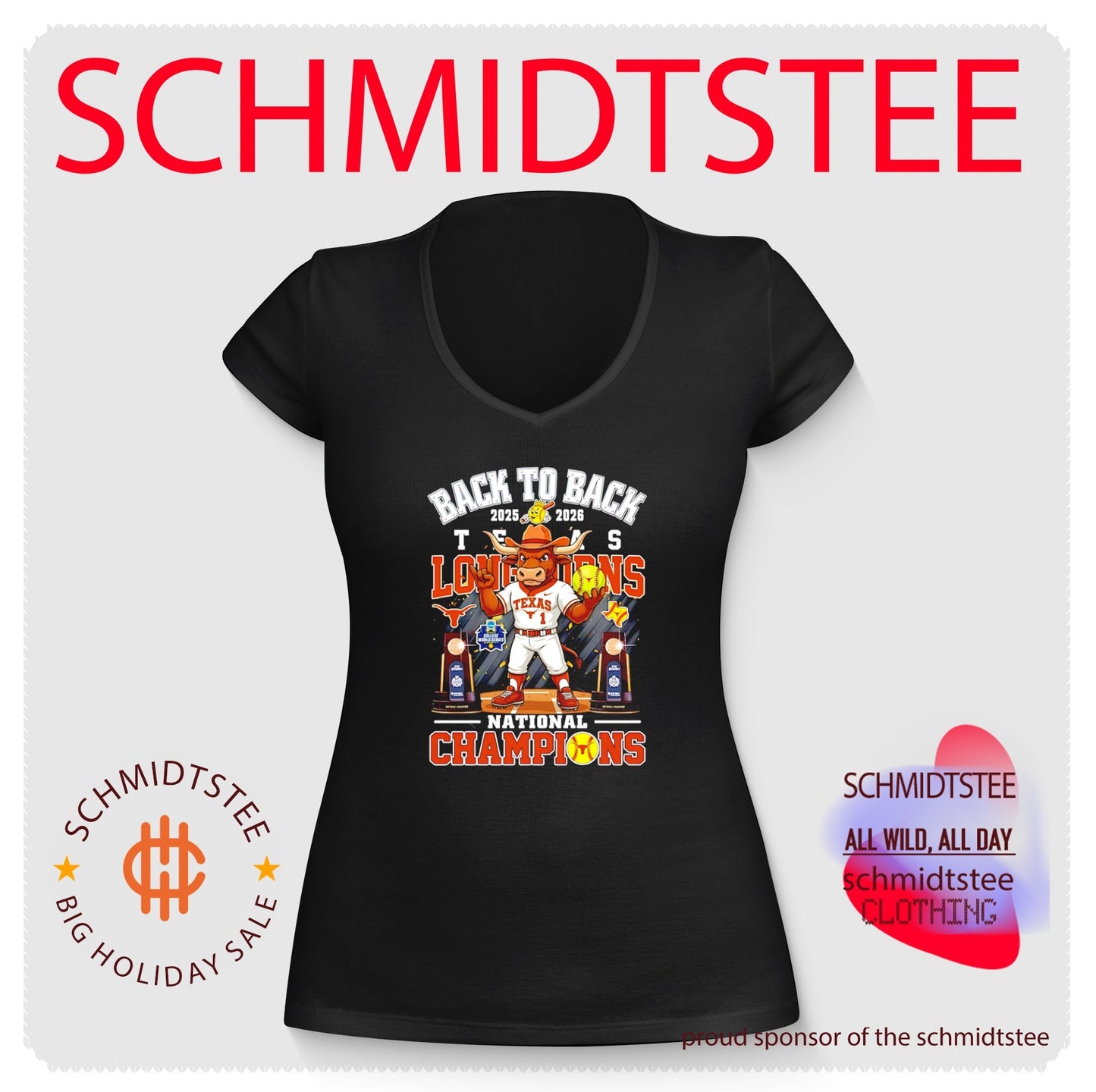Texas Longhorns Women’s Softball 2025 2026 NCAA National Champions back to back mascot shirt