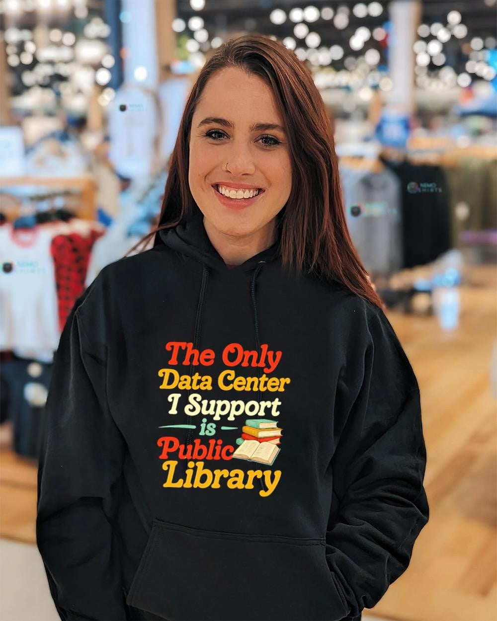 The only data center I support is public library stacked books shirt