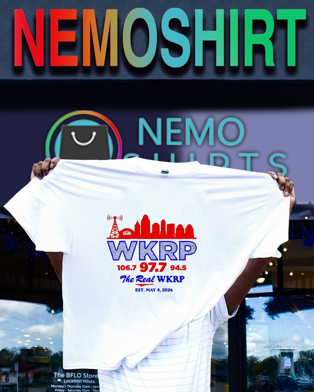 The real WKRP Est May 4th 2026 Cincinnati skyline shirt