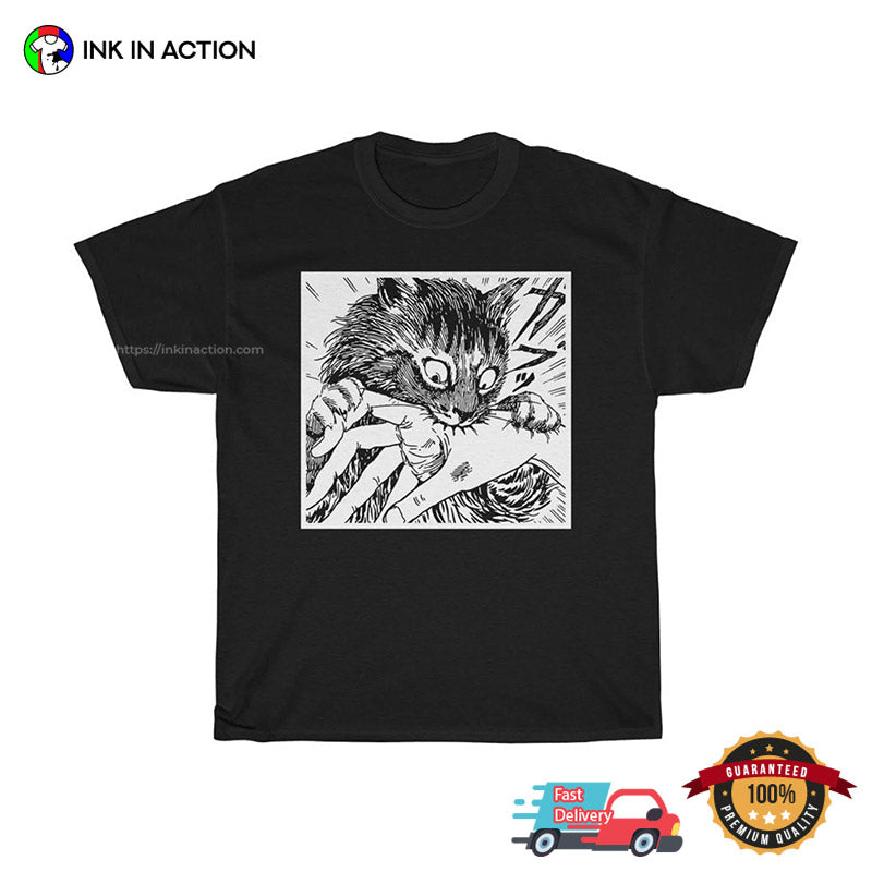 Tomie Cat Bites Creepy Horror Manga T-shirt
