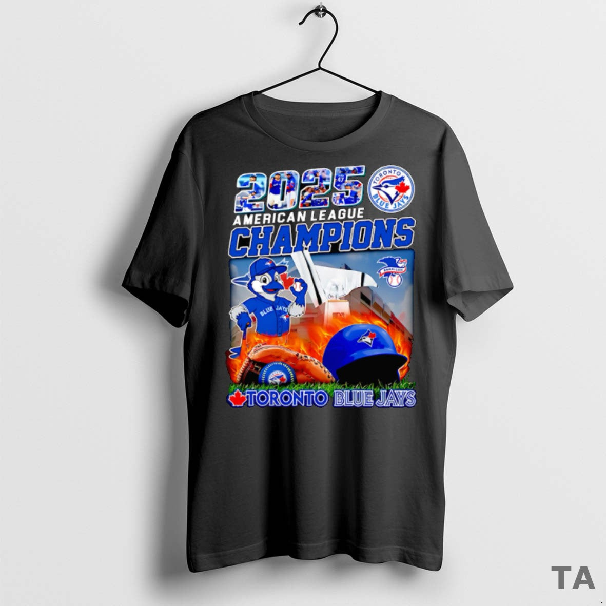 Top 2025 American League Champions Toronto Blue Jays Mascot Fire Helmet T Shirt Sweater
