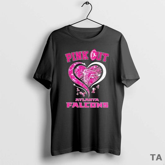 Top Atlanta Falcons Football X Pink Out Pink Ribbon Diamond Heart T Shirt Sweater