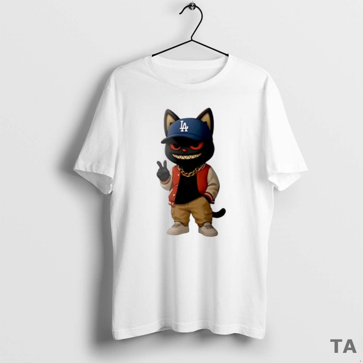 Top Black Cat Hiphop With Hat La Dodgers T Shirt Sweater