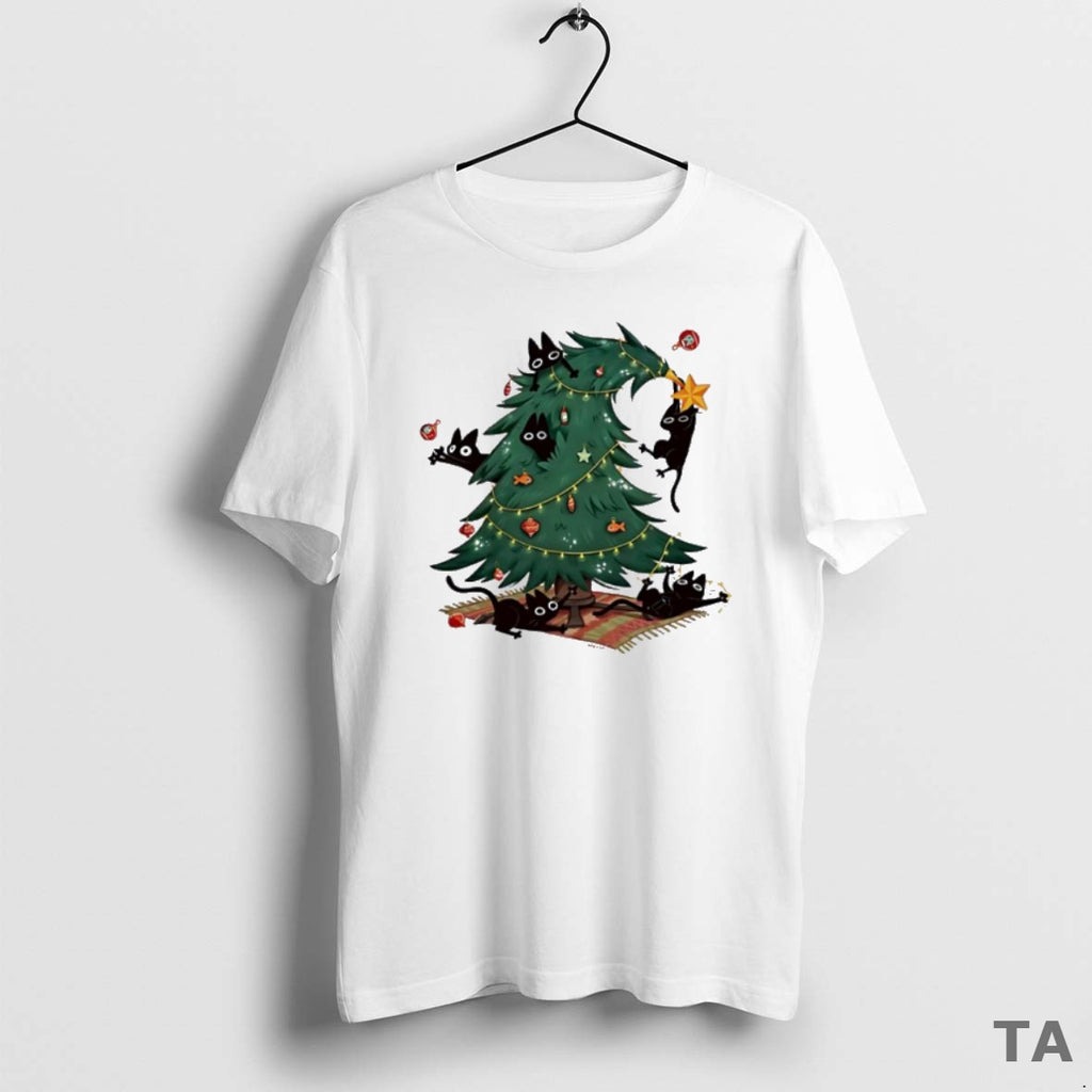 Top Christmas Tree And Cats Cute 2025 T Shirt Sweater