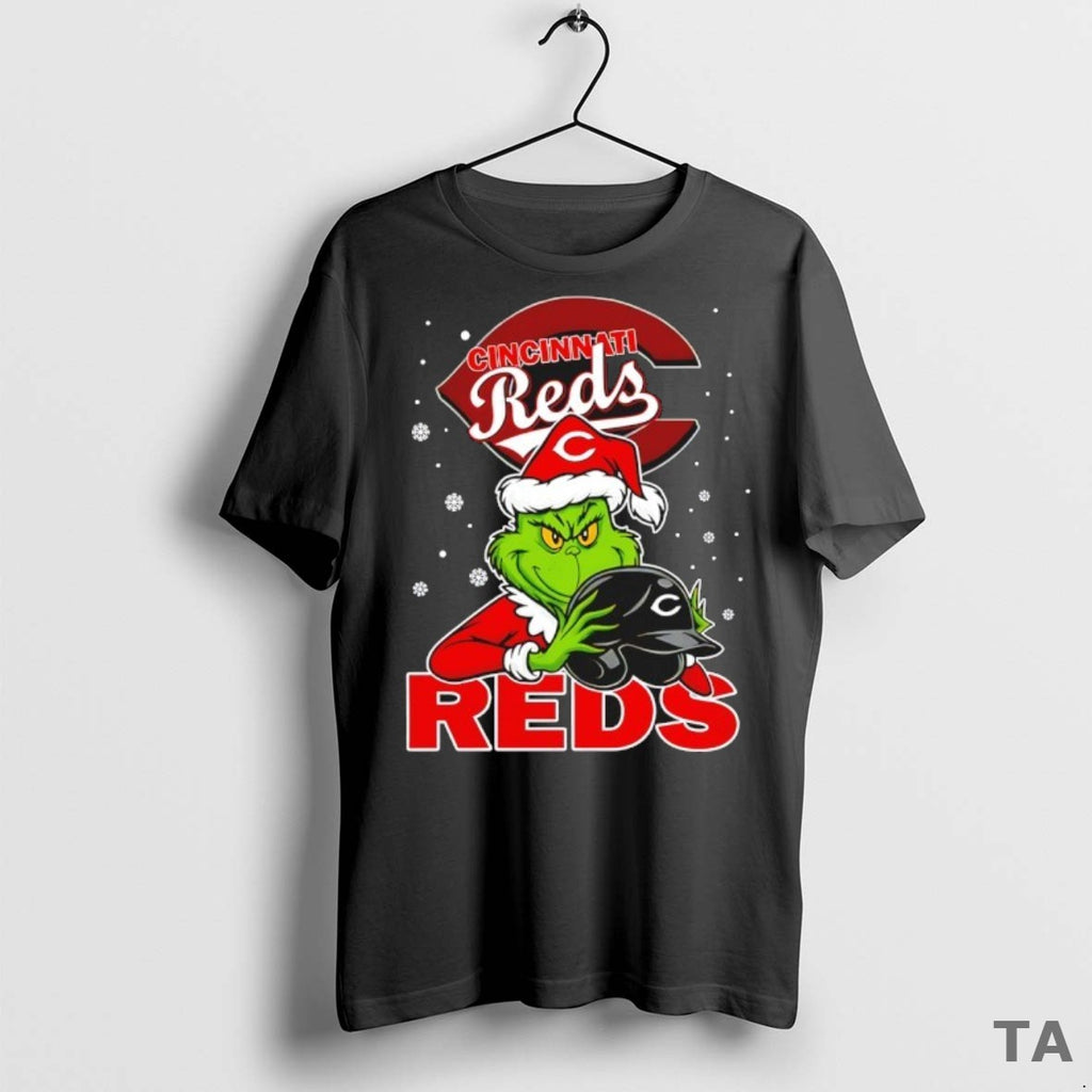 Top Cincinnati Reds Baseball Grinch Holding Helmet Christmas T Shirt Sweater