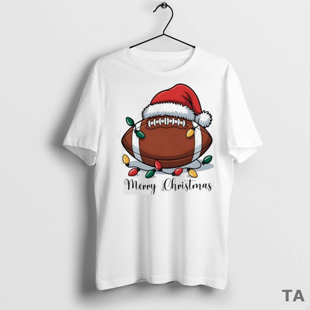 Top Football With Santa Hat Merry Christmas T Shirt Sweater