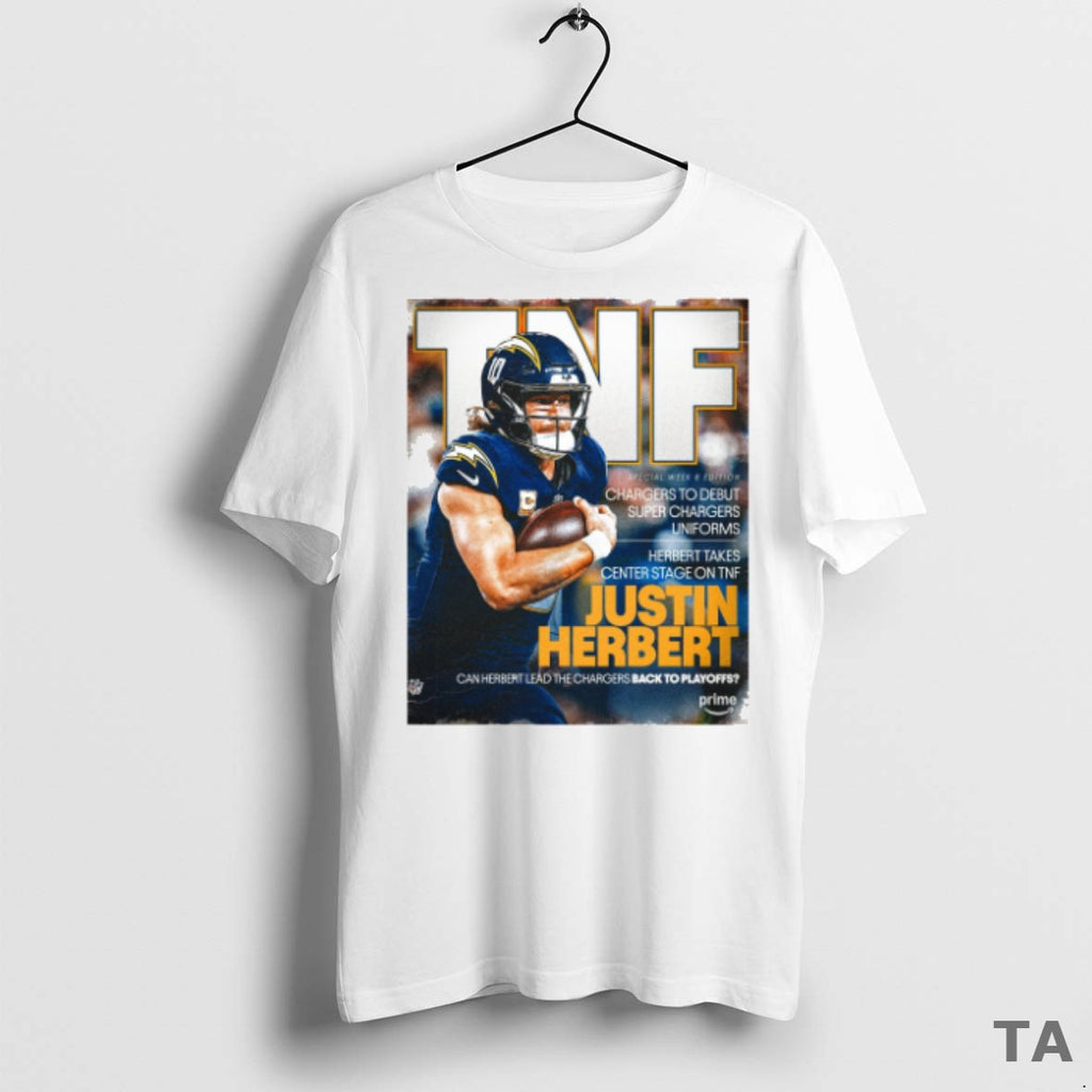 Top Los Angeles Chargers Justin Herbert Tnf Chargers To Debut Superchargers Uniforms T Shirt Sweater