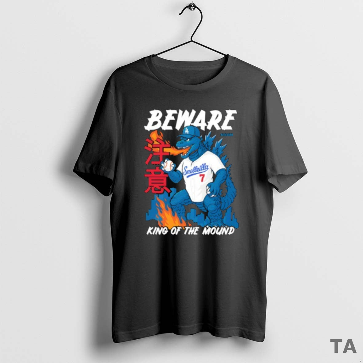 Top Los Angeles Dodgers Hooligan La Snellzilla Beware King Of The Mound T Shirt Sweater
