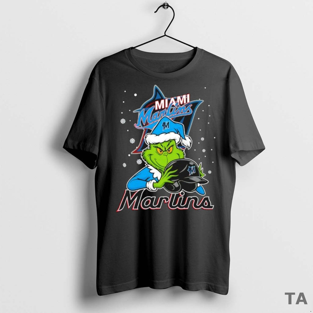 Top Miami Marlins Baseball Grinch Holding Helmet Christmas T Shirt Sweater