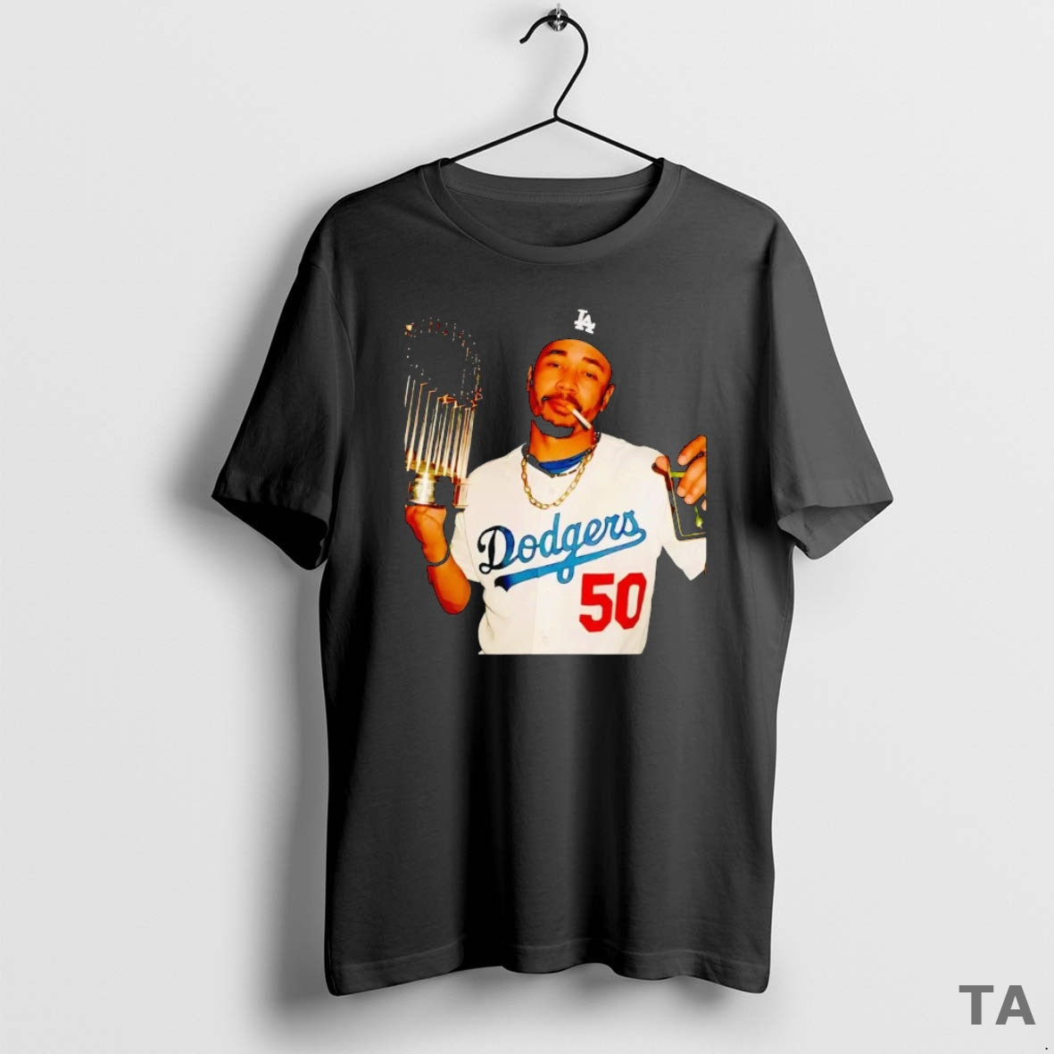 Top Mookie Betts Smoking Trophy 2025 Dodgers Champion T Shirt Sweater