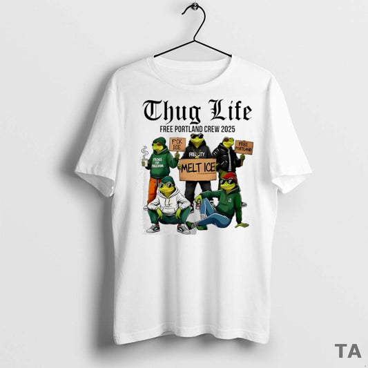 Top Portland Frog Thug Life Free Portland Crew 2025 T Shirt Sweater