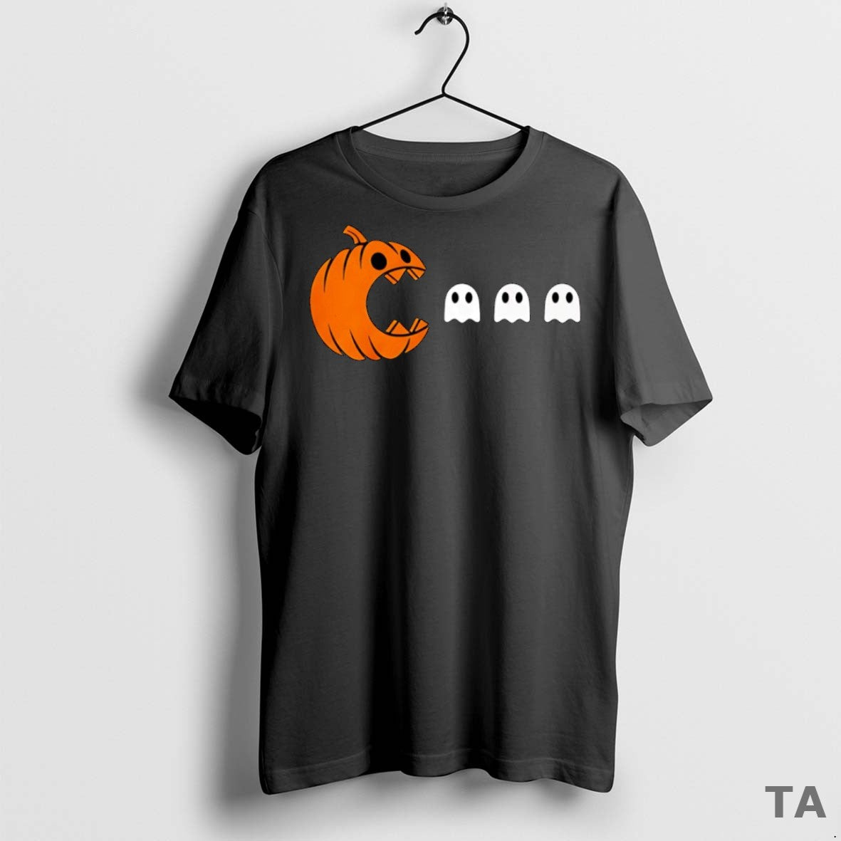 Top Pumpkin Eating Ghost Pacman Halloween T Shirt Sweater