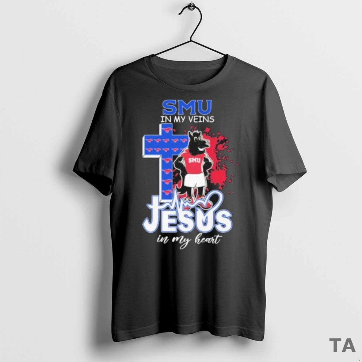 Top Smu Mustangs In My Veins Jesus In My Heart T Shirt Sweater