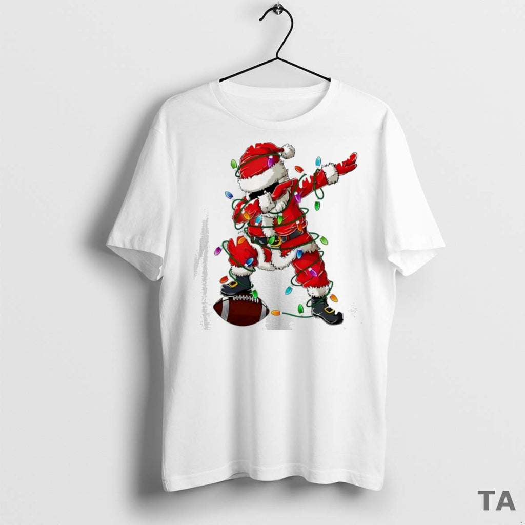 Top Santa Dabbing Football Christmas Lights T Shirt Sweater
