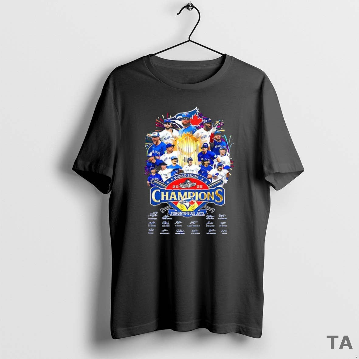 Top Toronto Blue Jays 2025 World Series Champions Trophy Player Signature T Shirt Sweater