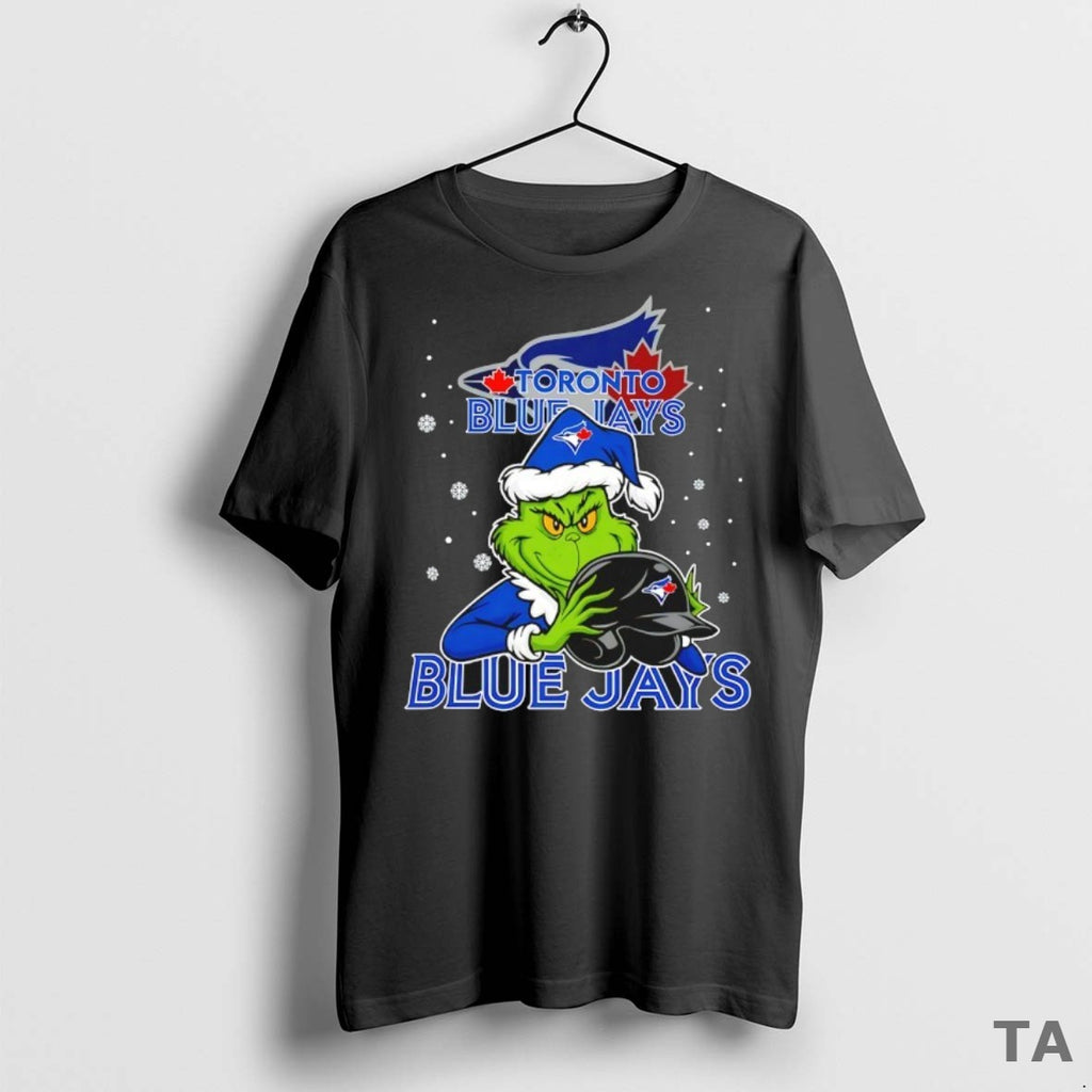 Top Toronto Blue Jays Baseball Grinch Holding Helmet Christmas T Shirt Sweater