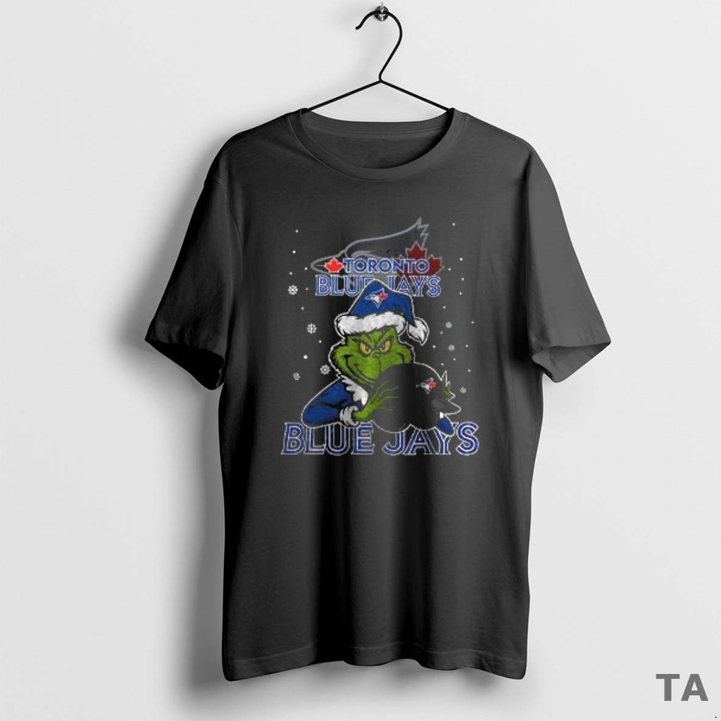 Top Toronto Blue Jays Baseball Grinch Holding Helmet Christmas Two Sided T Shirt Sweater