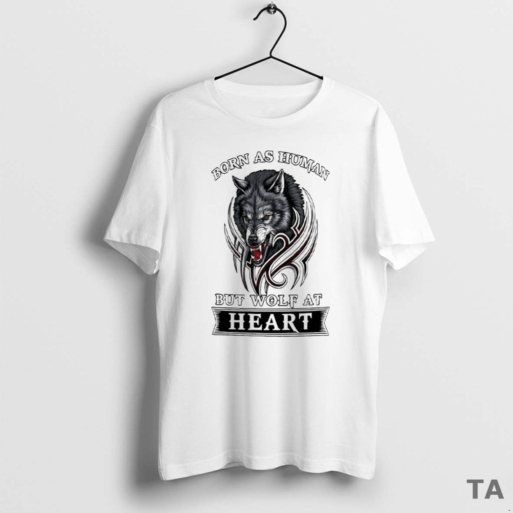 Top Wolf Born As Human But Wolf At Heart T Shirt Sweater