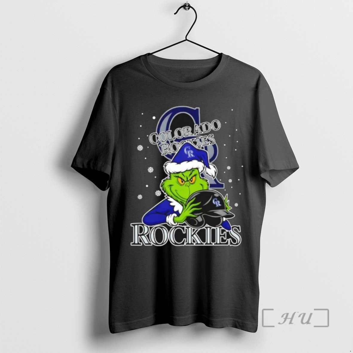 Trending Colorado Rockies Baseball Grinch Holding Helmet Christmas Tee Shirts Sweater