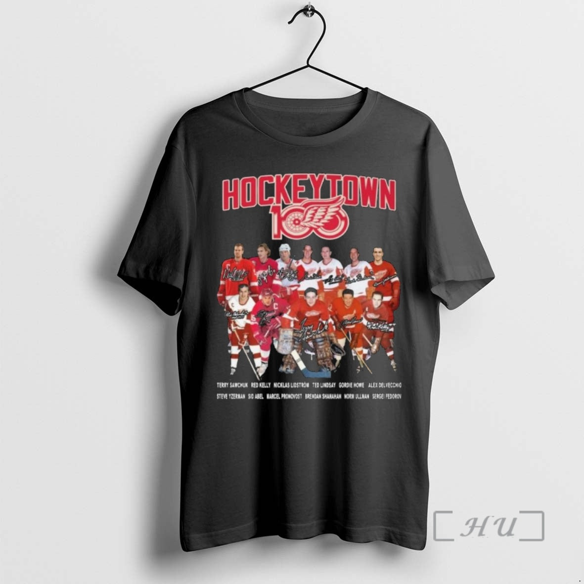 Trending Detroit Red Wings Hockeytown 100th Signatures Premium T Shirt Sweater