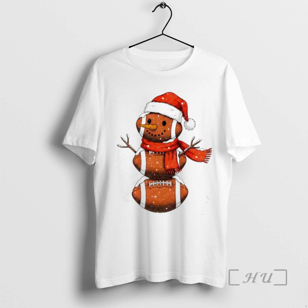 Trending Football Snowman With Santa Hat Christmas Tee Shirts Sweater
