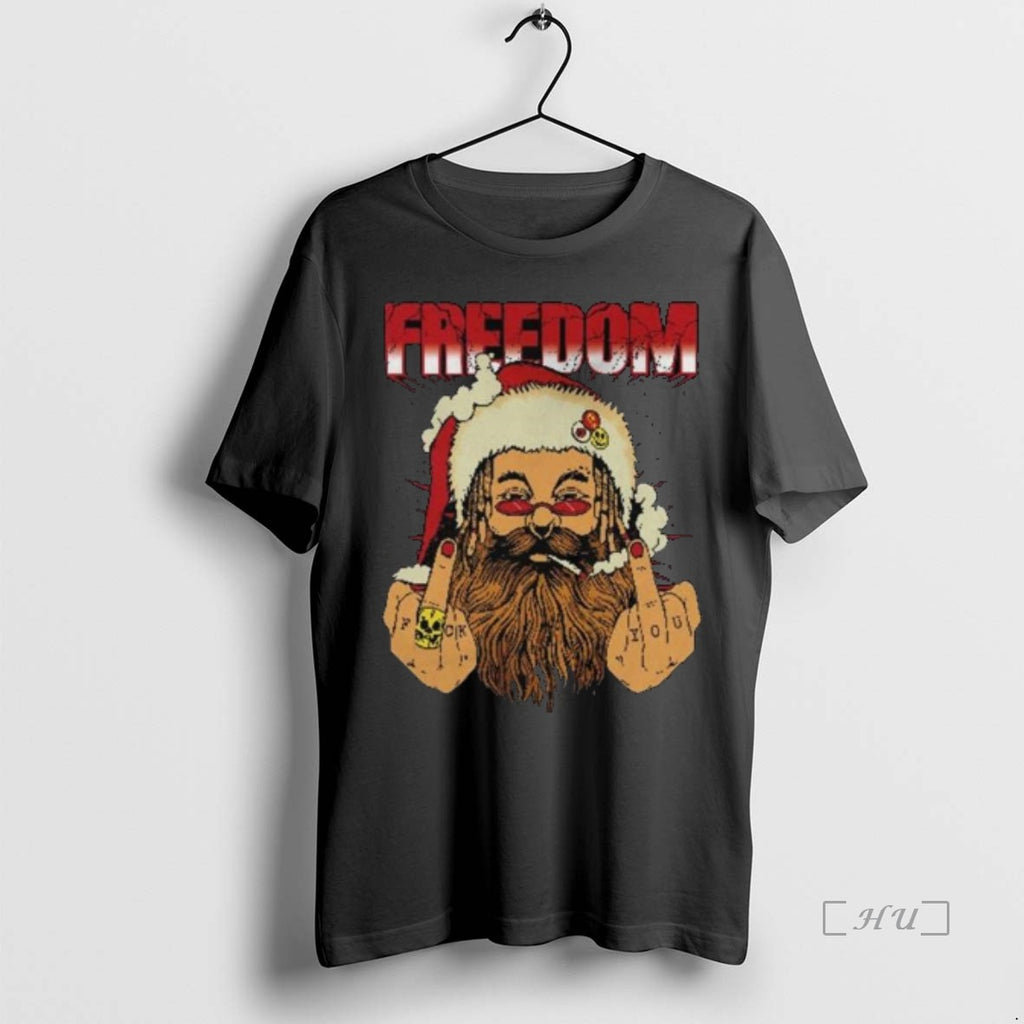 Trending Freedom Defiant Santa Claus Middle Finger Christmas 2025 Long Sleve T Shirt Sweater