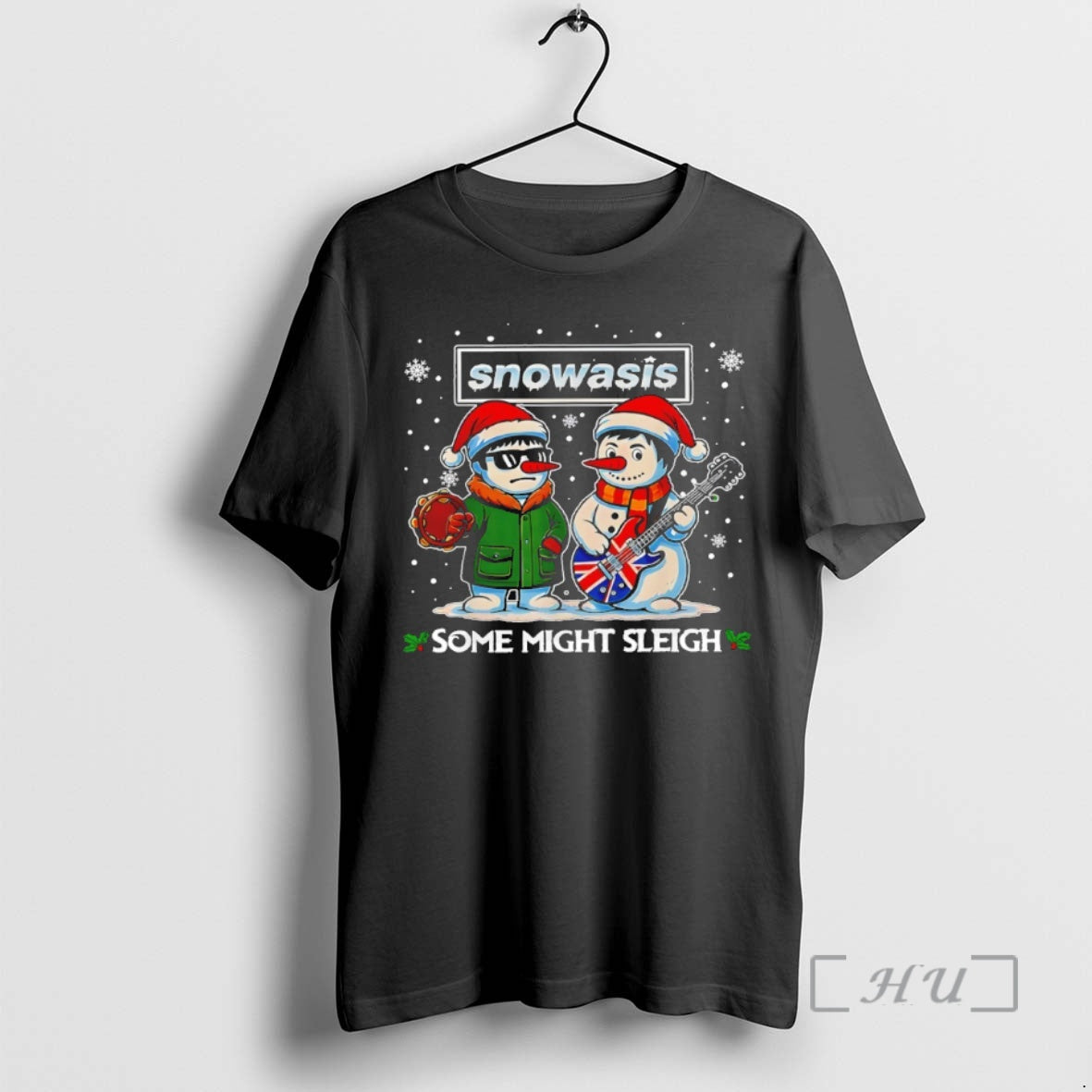 Trending Funny Snowasis Some Might Sleigh Oasis Parody Christmas Rock Band Premium T Shirts Sweater