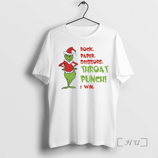 Trending Grinch Christmas 2025 Rock Paper Scissors Throat Punch I Win Premium T Shirts Sweater