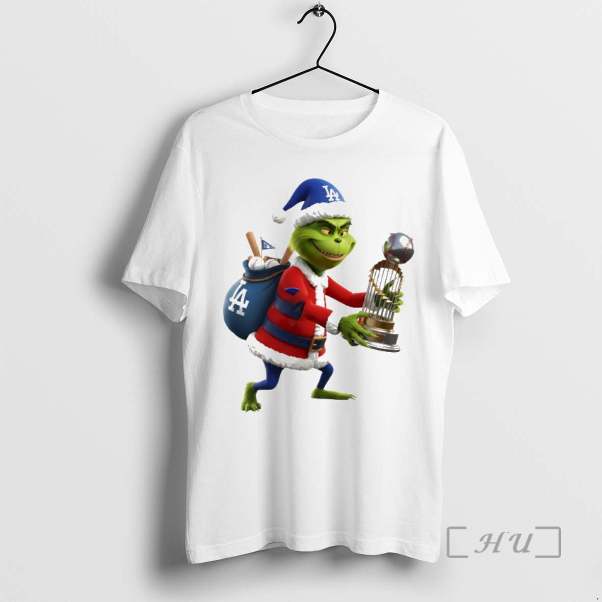 Trending Grinch Santa Claus Holding Trophy Los Angeles Dodgers Mlb Baseball 2025 Premium T Shirts