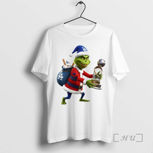 Trending Grinch Santa Claus Holding Trophy Los Angeles Dodgers Mlb Baseball 2025 Premium T Shirts