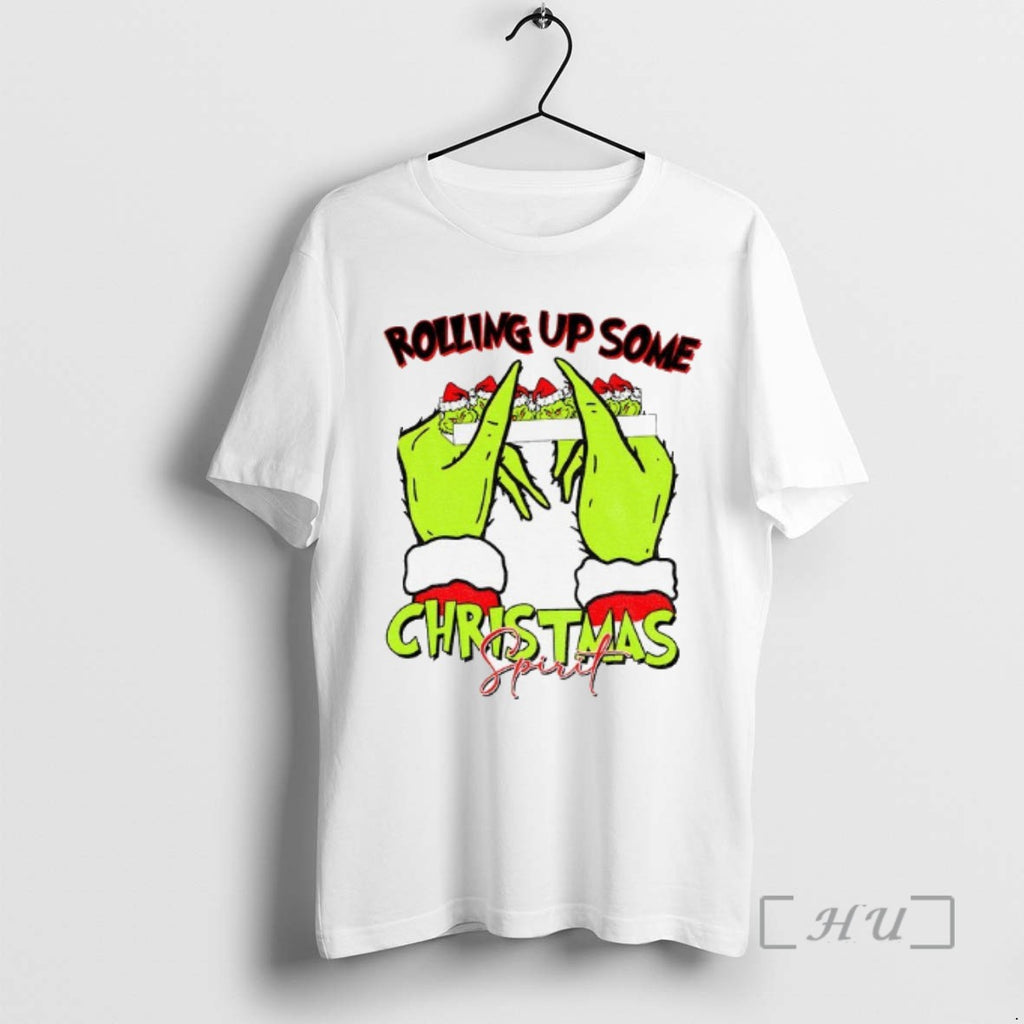 Trending Grinch Santa Hat Rolling Up Some Christmas Spirit Merry Christmas 2025 Tee Shirts Sweater