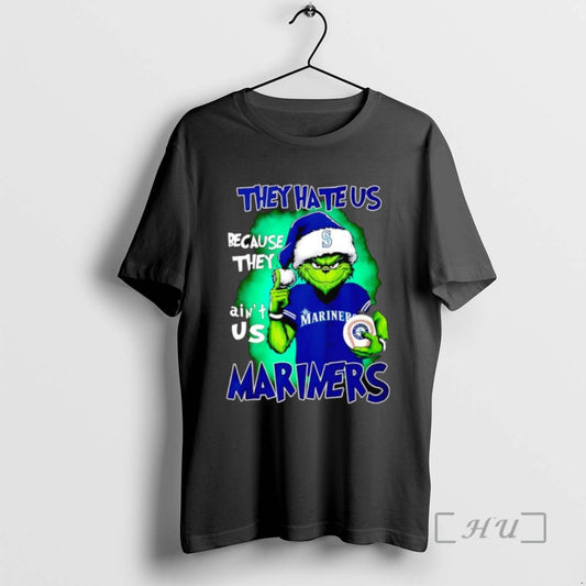 Trending Grinch Santa Hat They Hate Us Because They Aint Us Seattle Mariners Baseball Tee