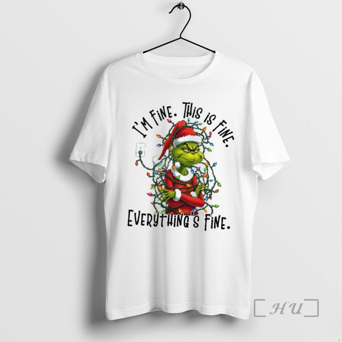 Trending Im Fine This Is Fine Everythings Fine Christmas Lights Grinch Tangled Premium T Shirts