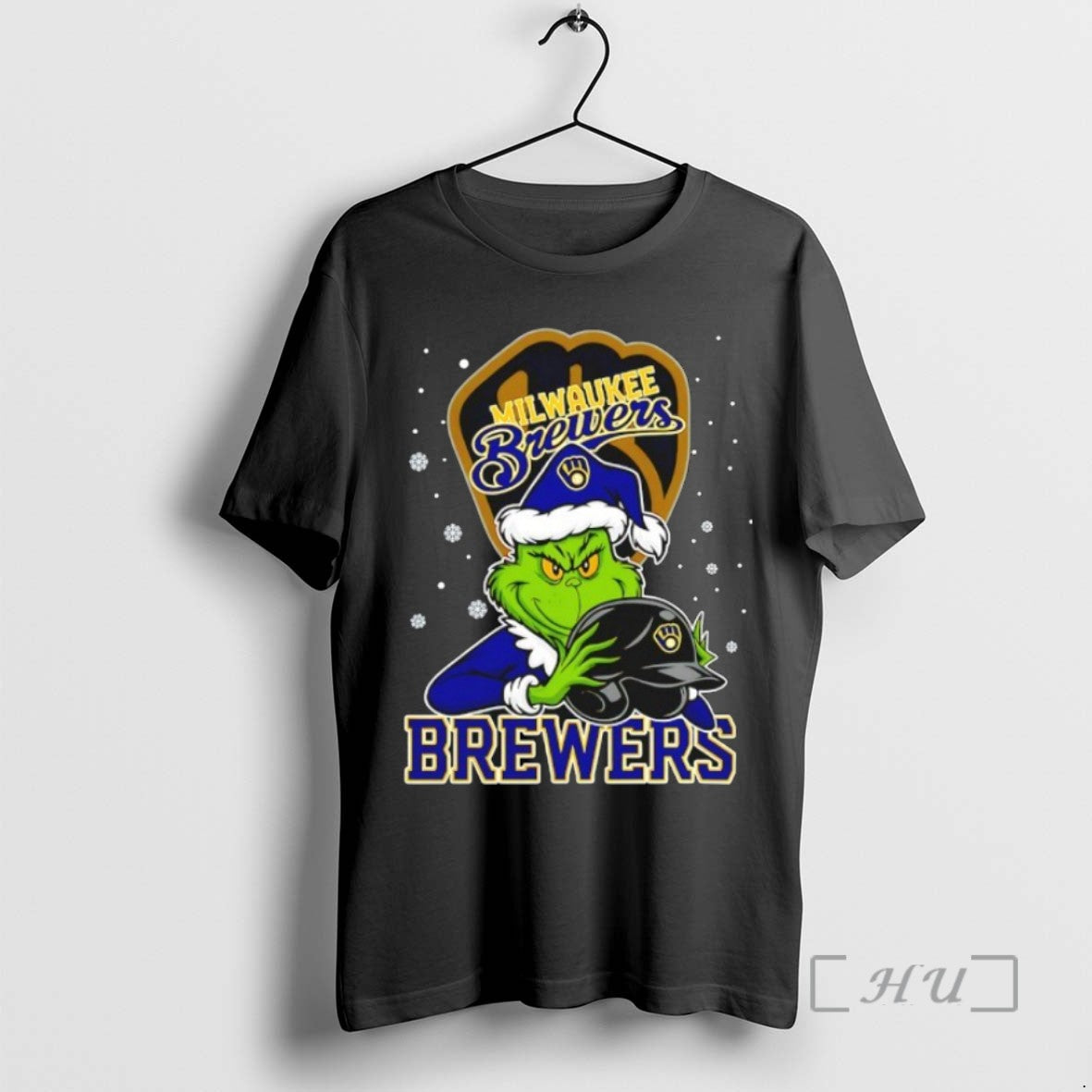 Trending Milwaukee Brewers Baseball Grinch Holding Helmet Christmas Tee Shirts Sweater