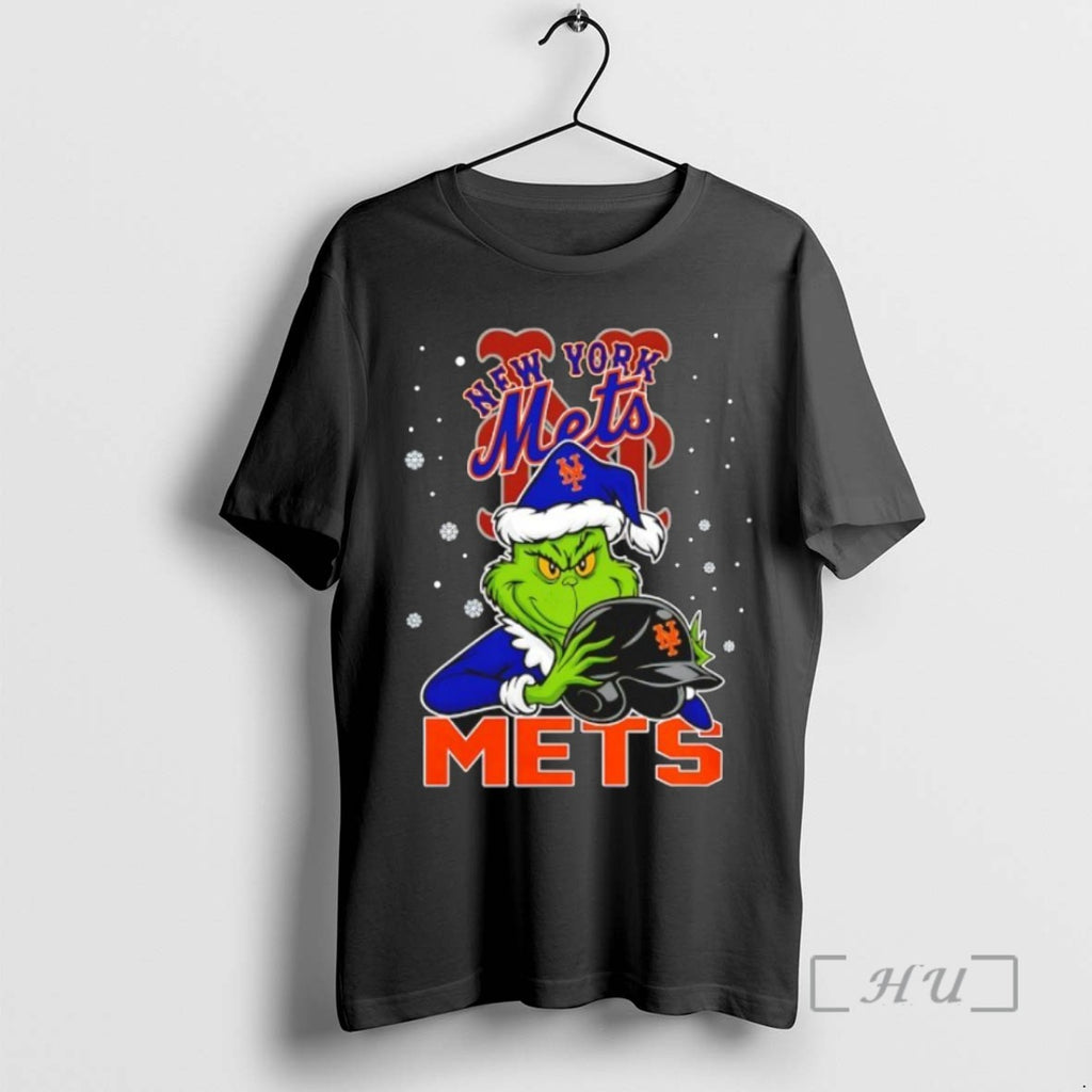 Trending New York Mets Baseball Grinch Holding Helmet Christmas Tee Shirts Sweater