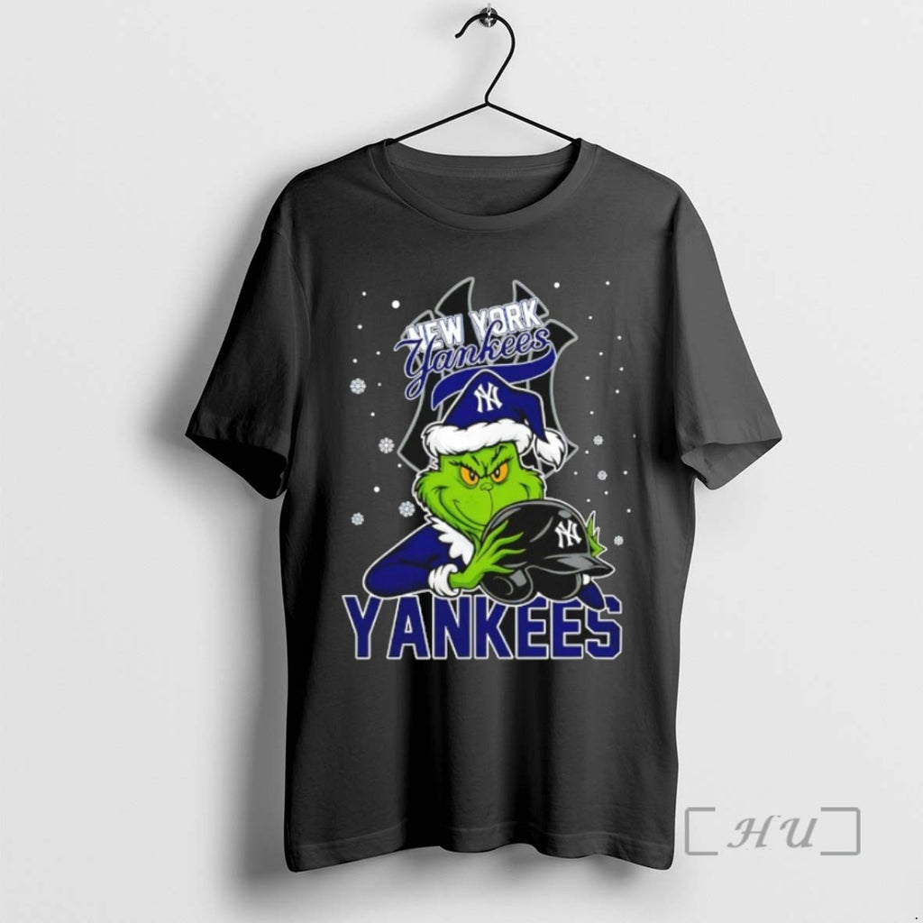 Trending New York Yankees Baseball Grinch Holding Helmet Christmas Tee Shirts Sweater