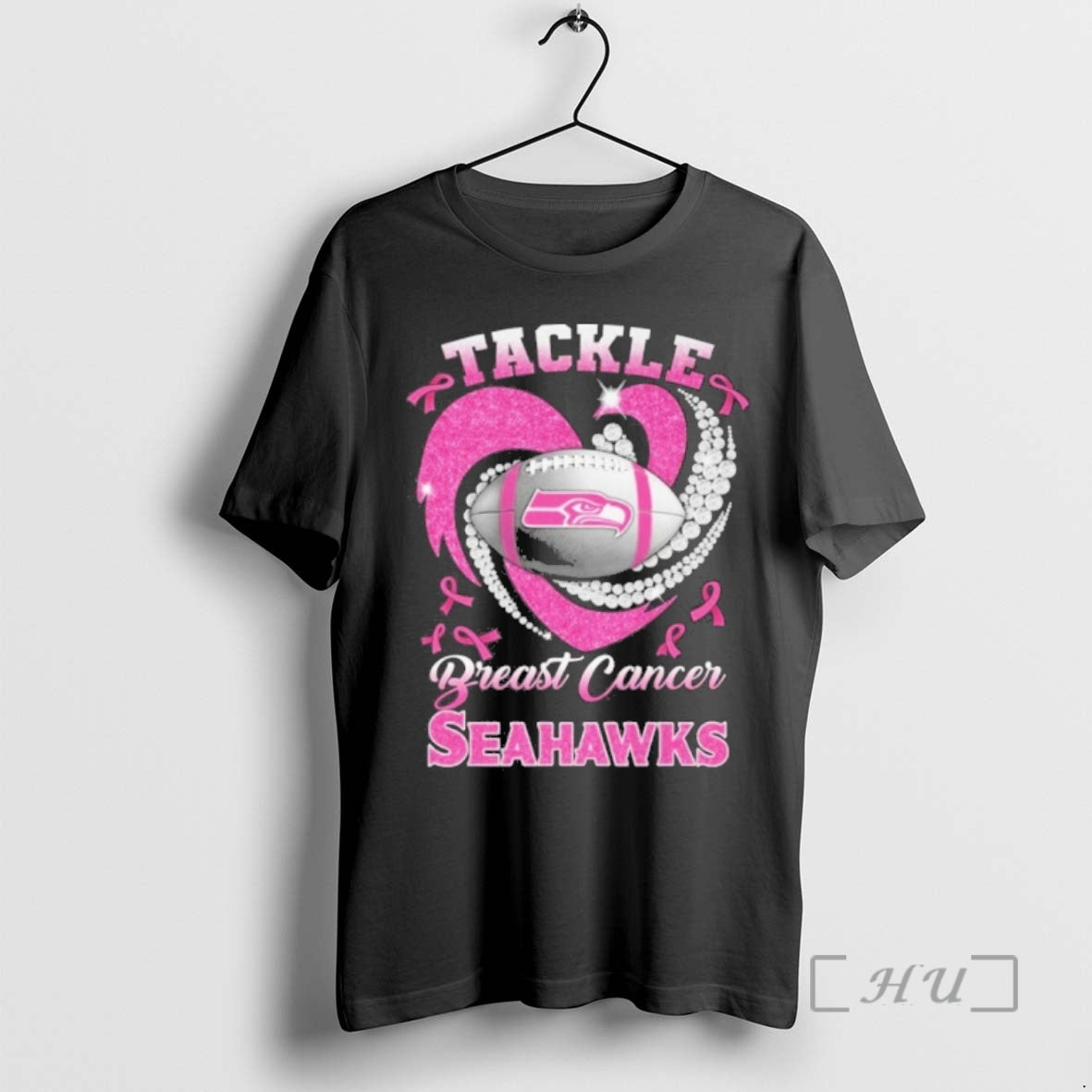 Trending Tackle Breast Cancer Seahawks Heart Ball Logo Premium T Shirt Sweater