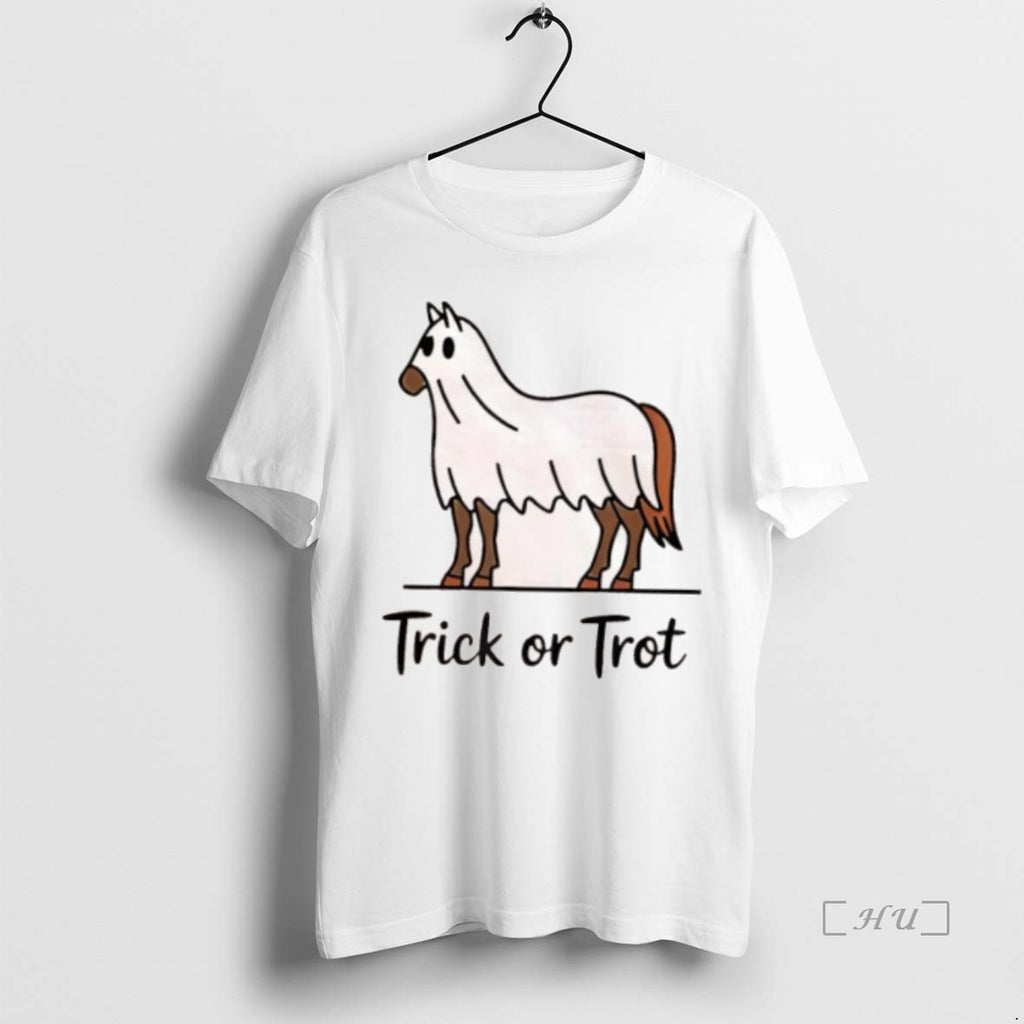 Trending Trick Or Trot Halloween Horse Lover Cute Ghost Horse T Shirt Sweater
