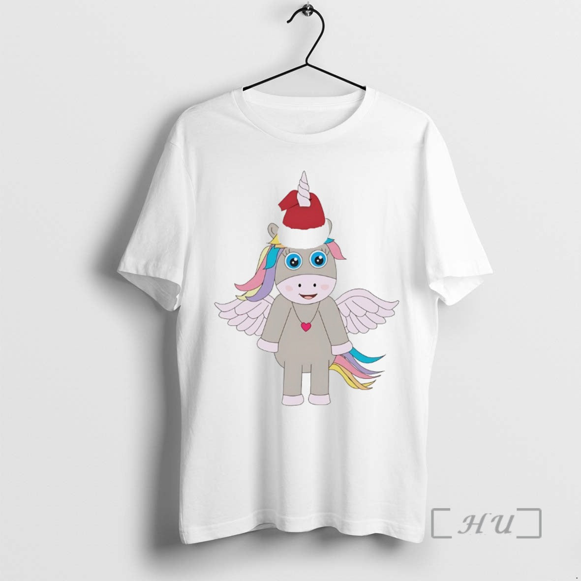 Trending Winged Unicorn Santa Hat Pink Heart Holiday Christmas White