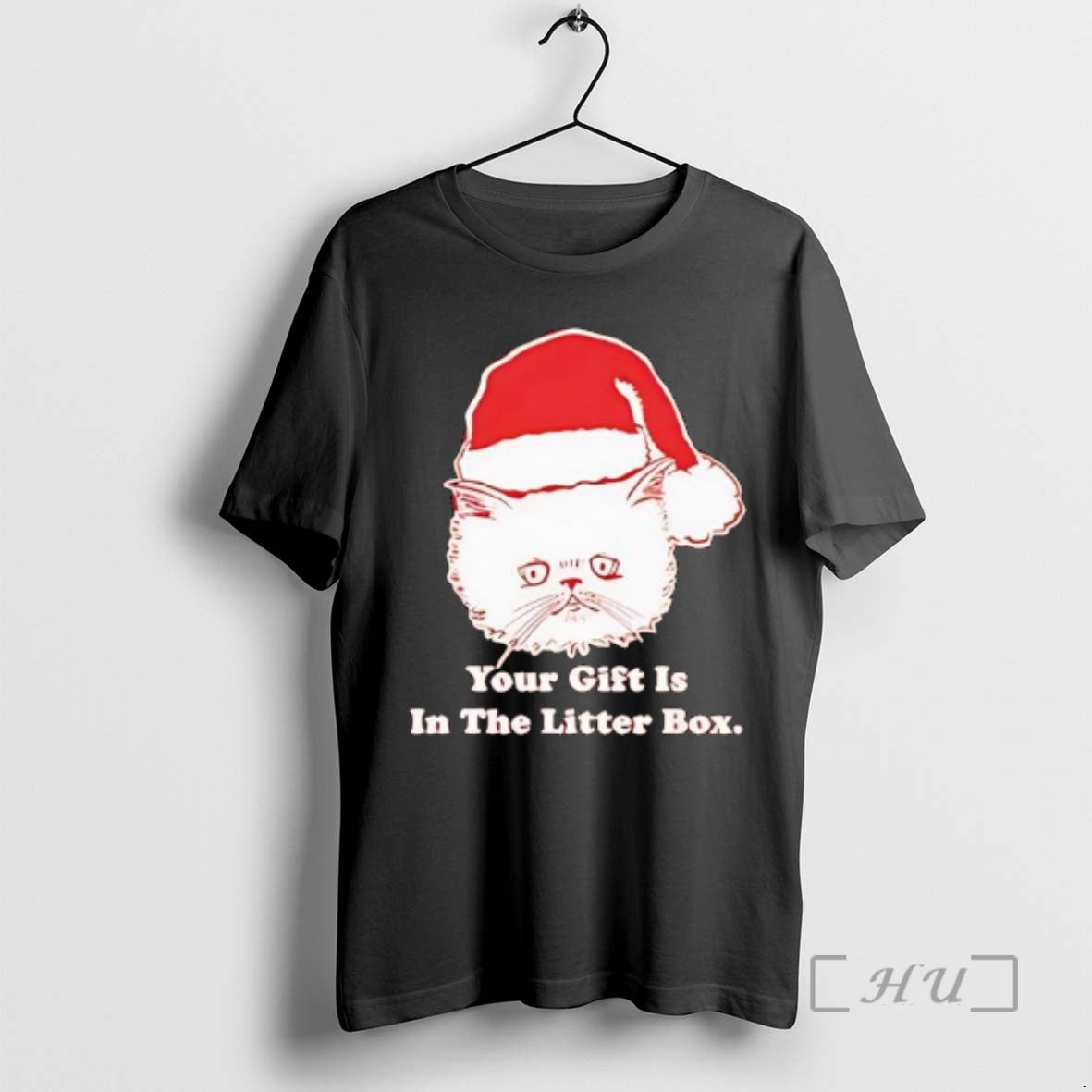 Trending Your Gift Is In The Litter Box Cat Santa Hat Graphic Premium T Shirts