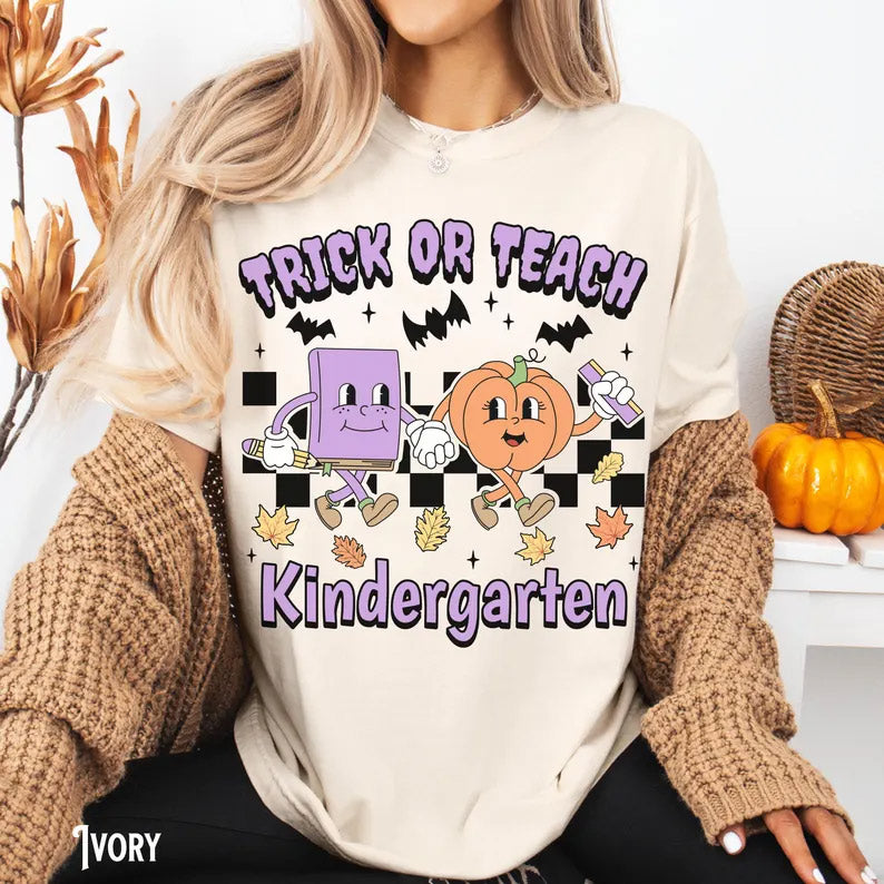 Trick Or Teach Kindergarten Teacher Halloween Comfort Colors T-shirt