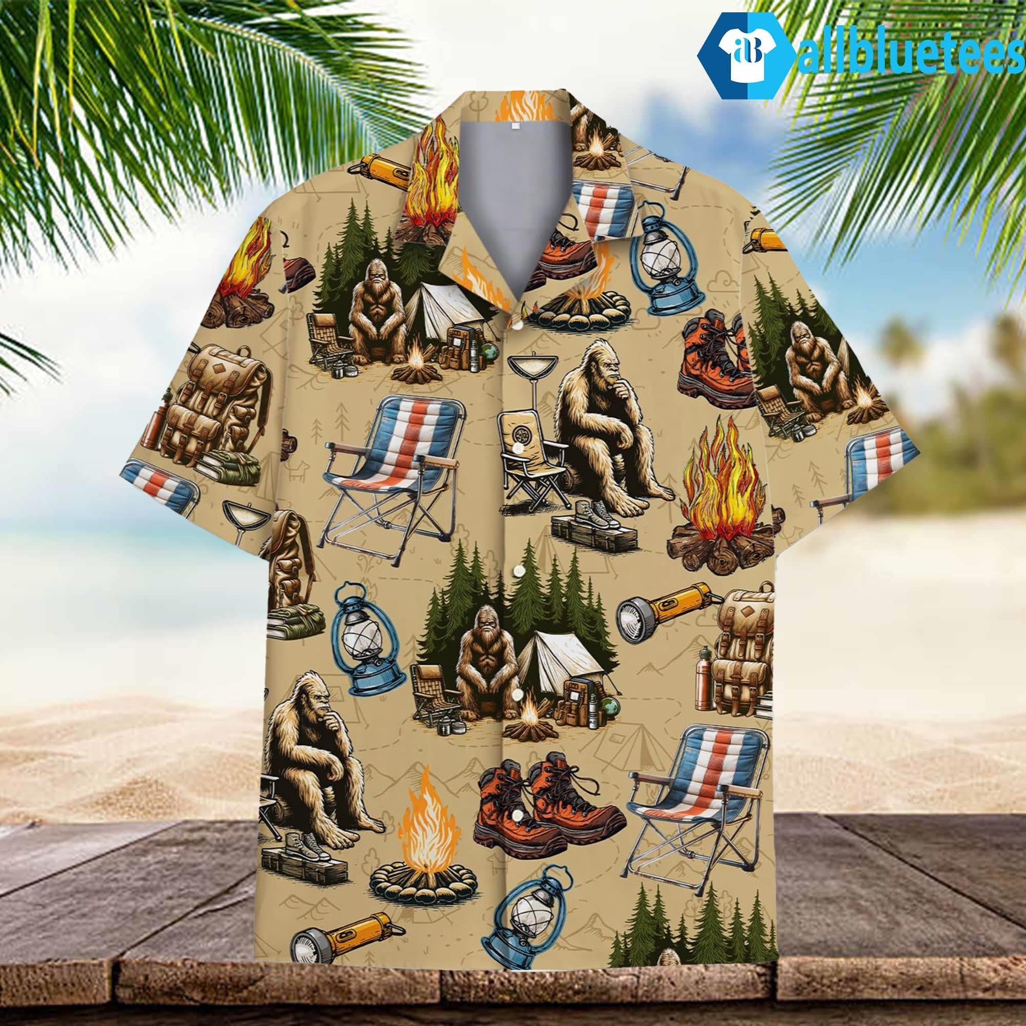 Tropical Bigfoot Camping Hawaiian Shirt