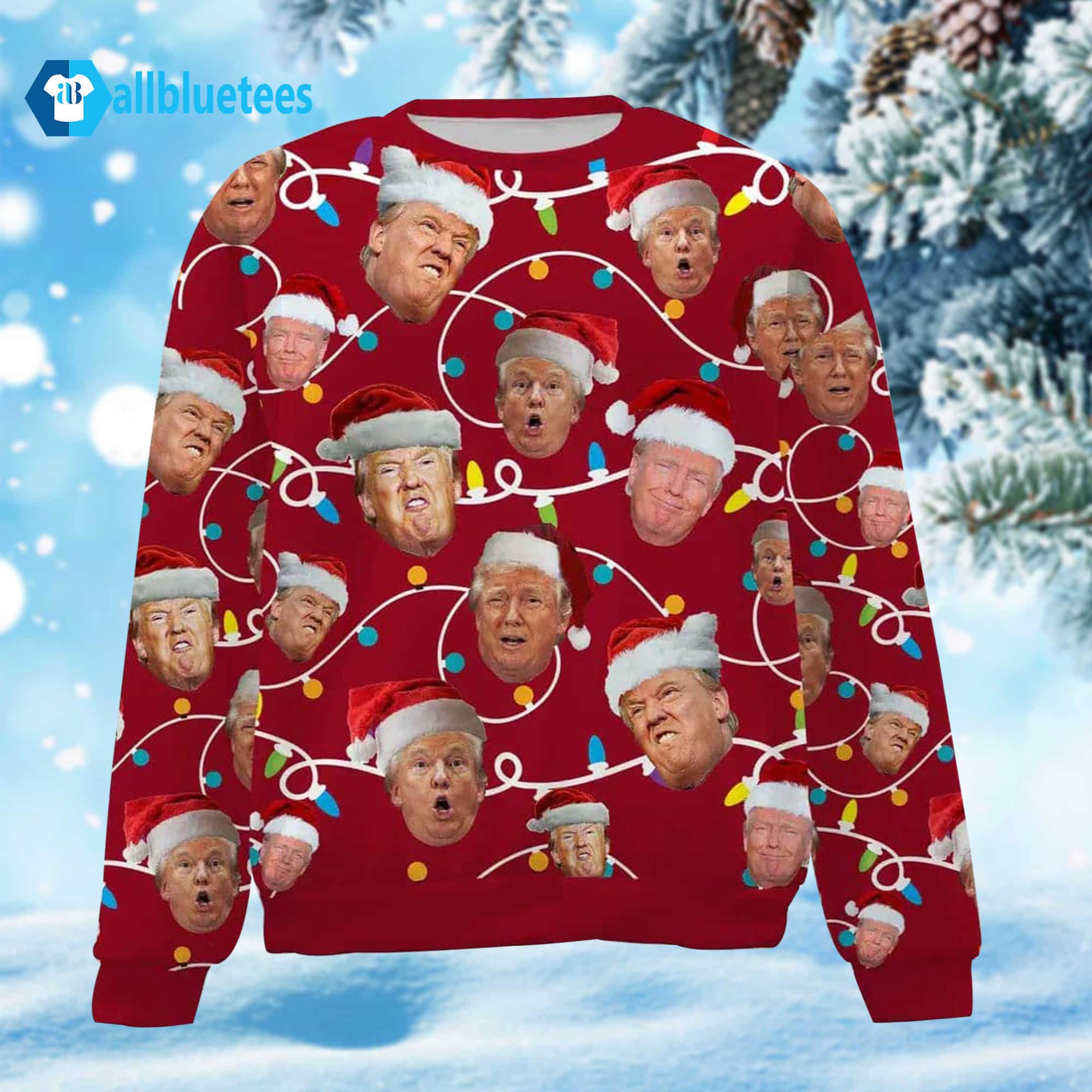 Trump Face Santa Hat 2024 Ugly Christmas Sweater