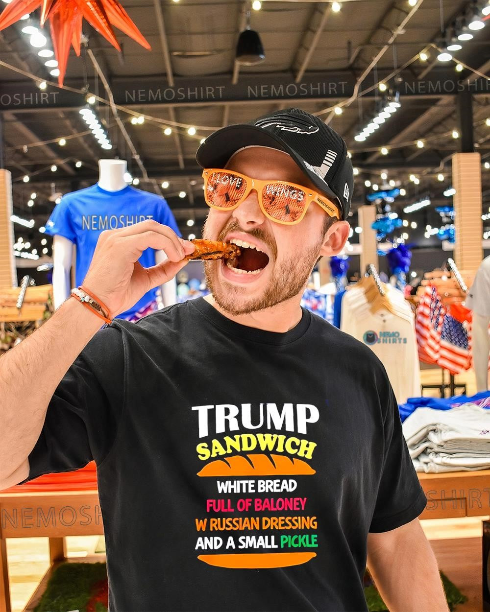Trump Sandwich white bread full of baloney W Russian dressing and a small pickle graphic shirt