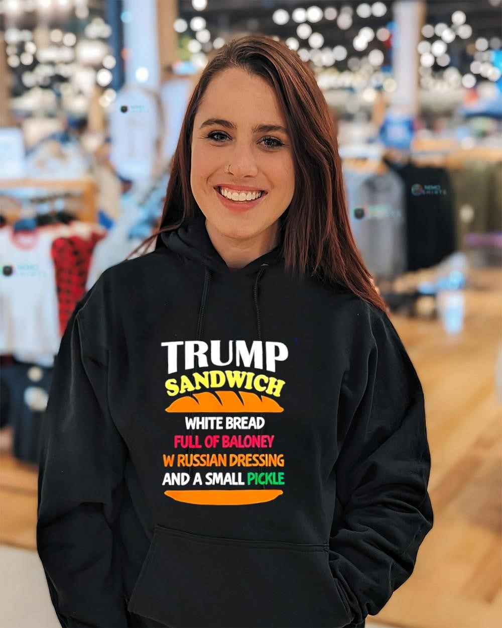Trump Sandwich white bread full of baloney W Russian dressing and a small pickle graphic shirt