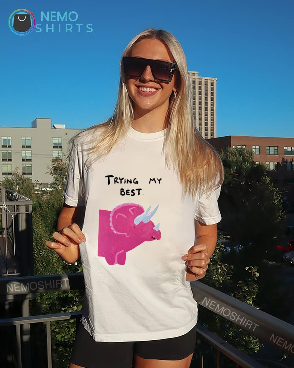Trying my best pink triceratop shirt
