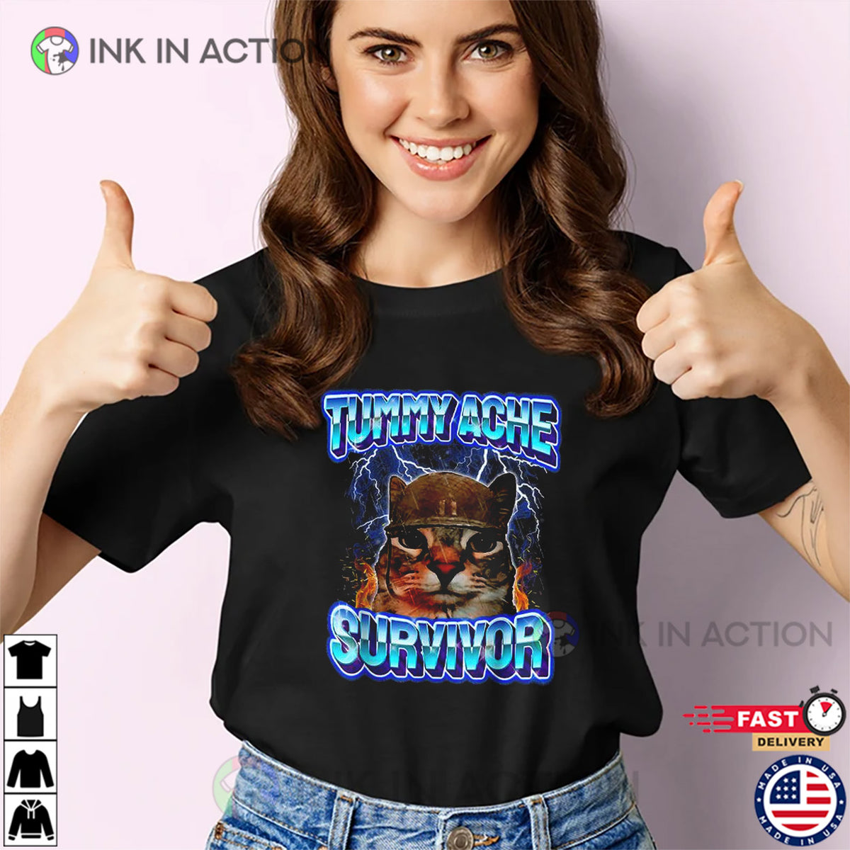 Tummy Ache Survivor Funny Cat Meme T-shirt